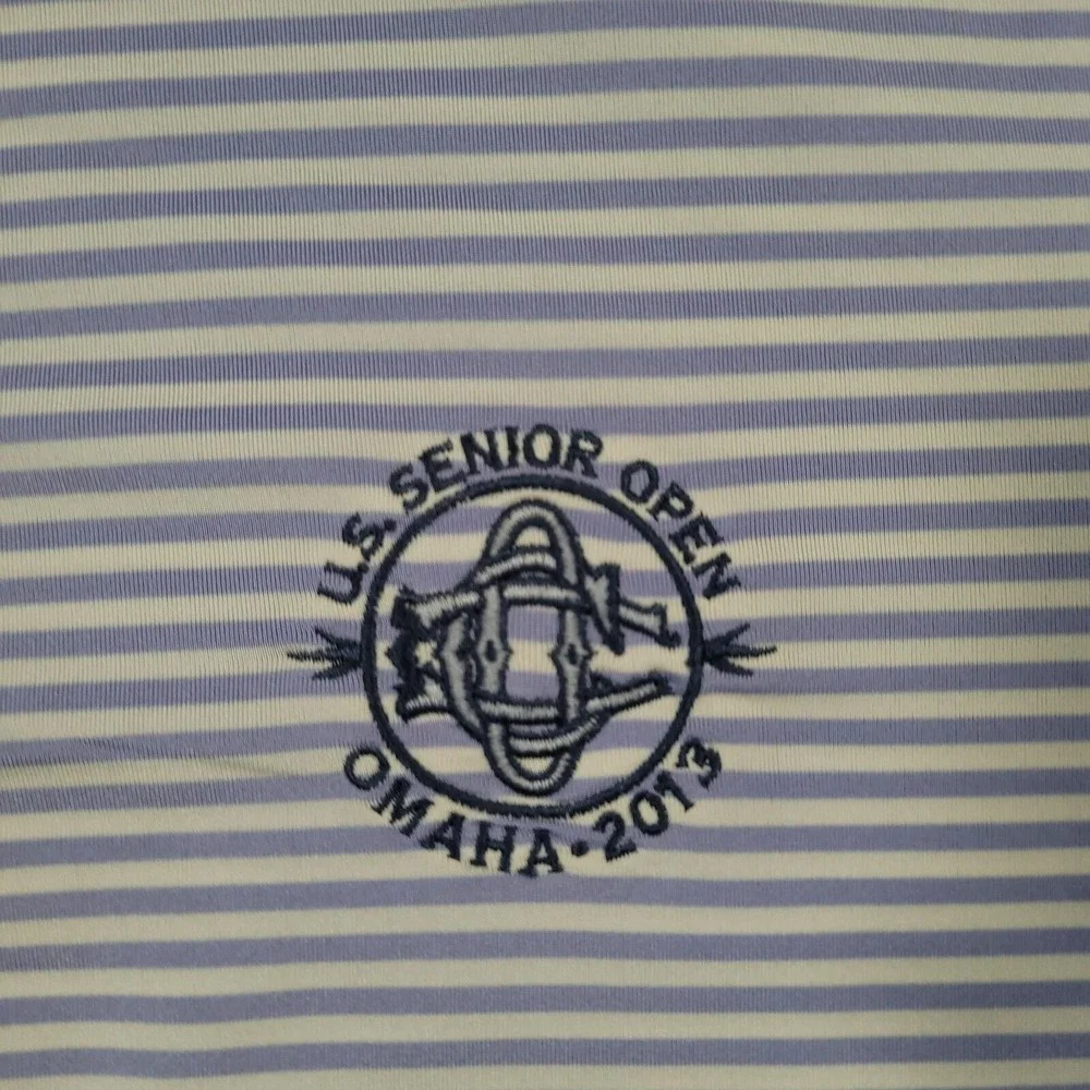 Rlx Polo Ralph Lauren Polo Shirt Mens M Blue Striped Performance‎ U.S  Sr Open
